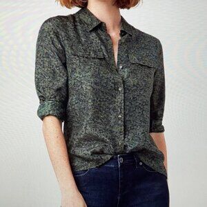 ECRU Silk Camo/Animal Print Blouse Size L